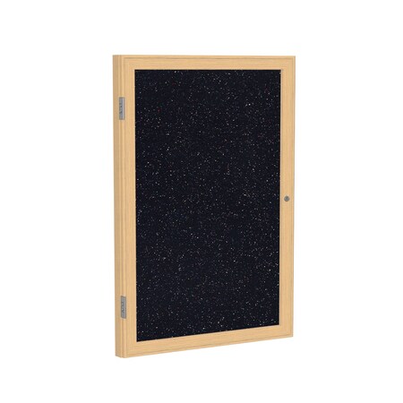 Ghent Enclosed Bulletin Board, 1 Door, Rcycl, Oak Frame, 3 ft H x 2 ft W, Confetti PW13624TR-CF